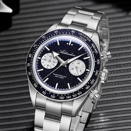ADDIESDIVE Luxury Mens Watch New AD2558 VK64 Quartz Chronograph Stainless Steel Blue Sandstone Dial Luminous 100M Waterproof
