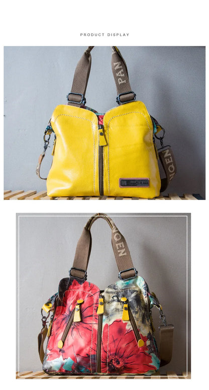 2025 New Genuine Leather With Canvas Women Handbags Luxury Fashion Crossbody Bag Printing Shoulder Portable Slung Bags