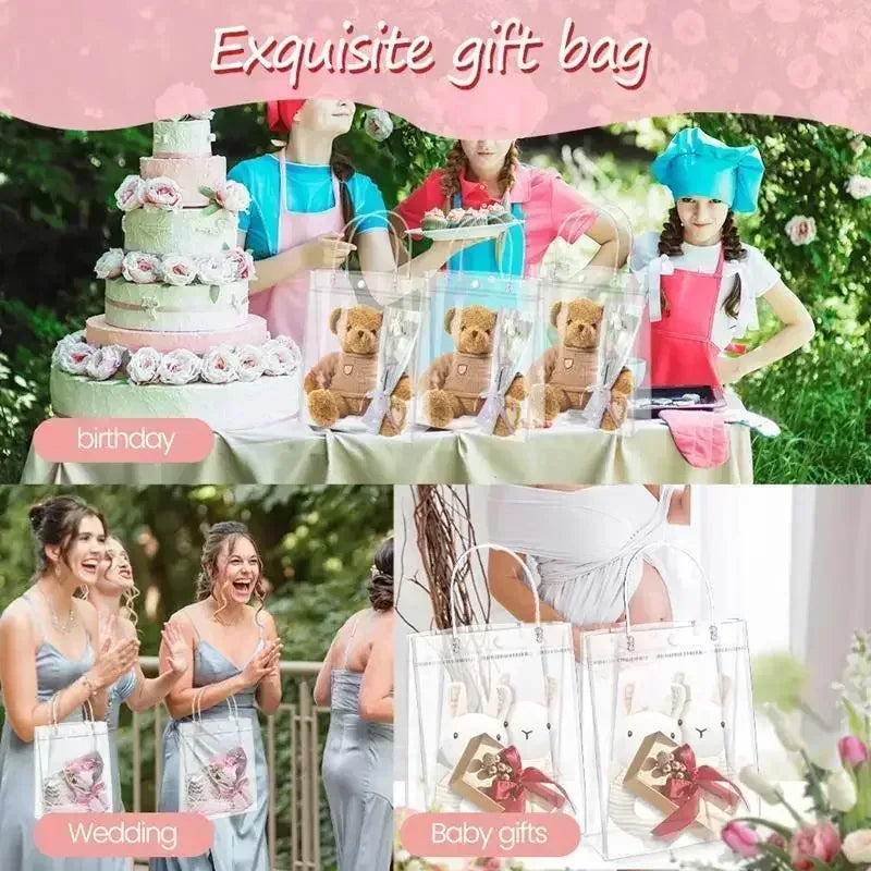 10/20Pcs Transparent Gift Bag with Handle Wedding Birthday Party Candy Gift Packaging Reusable Tote Bag Christmas Baby Shower - PlatiNum