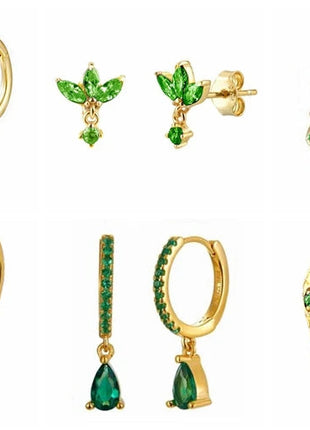 925 Sterling Silver Needle Green Zircon Gold Earrings Heart Hoop Earrings for Women Delicate Stud Earrings Luxury Jewelry Gifts PlatiNum