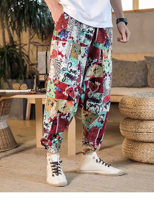 Pantaloni Harem da Uomo 2026 Stile Retrò con Stampa, Pantaloni Jogger Larghi e Comodi con Cavallo Ribassato, Stile Nepal Oversize, Pantaloni Casual da Uomo con Cavallo Ribassato