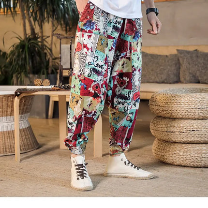 Pantaloni Harem da Uomo 2026 Stile Retrò con Stampa, Pantaloni Jogger Larghi e Comodi con Cavallo Ribassato, Stile Nepal Oversize, Pantaloni Casual da Uomo con Cavallo Ribassato