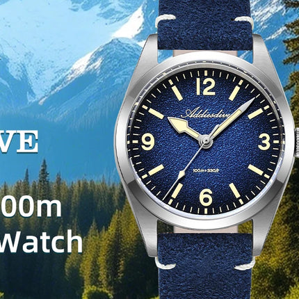 ADDIESDIVE NEW Luxury Quartz Men's 36mm Watch AD2544 Sapphire Crystal 100M Waterproof C3 Retro Luminous Leather Strap Wristwatch