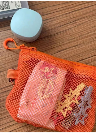 Travel Makeup Storage Bags New Mesh Coin Purse Simple Portable Mini Bag Multi-purpose Square Bag Double-layer Zipper Card Holder PlatiNum