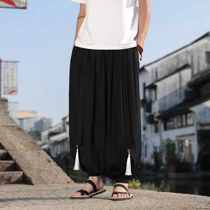 Pantaloni a Gamba Larga Stile Etnico per Uomo, Pantaloni in Lino Comodi e Traspiranti, Pantaloni da Ballo, Abbigliamento Casual Quotidiano, Pantaloni Hanfu, Taglie Fino a 8XL