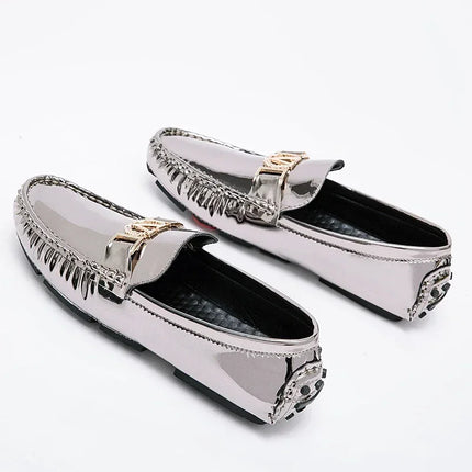 Scarpe Eleganti da Uomo, Mocassini Casual Argento, Taglie Grandi 38-48, Scarpe da Guida alla Moda per Giovani
