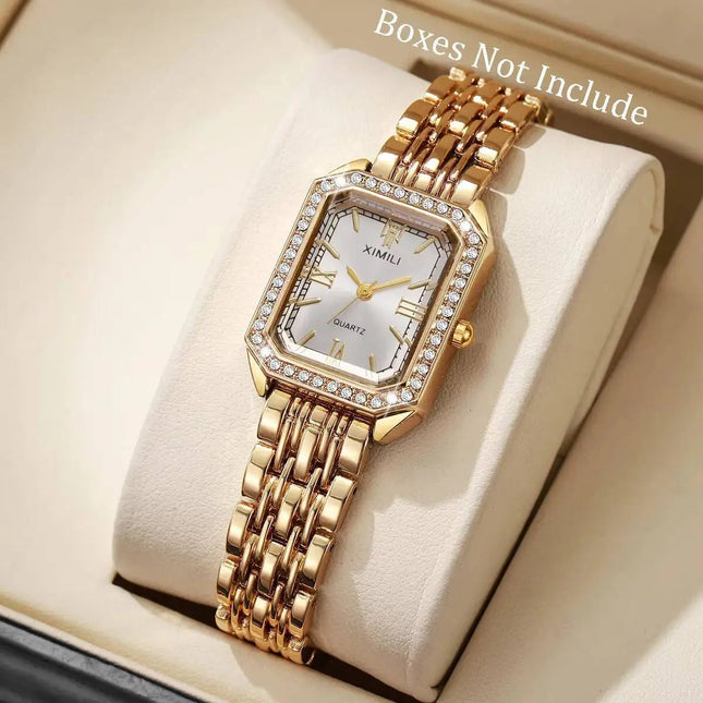 Orologi da donna rettangolari alla moda Orologio da donna al quarzo con strass Orologio da polso con cinturino Reloj Mujer (senza scatola) platinumshop