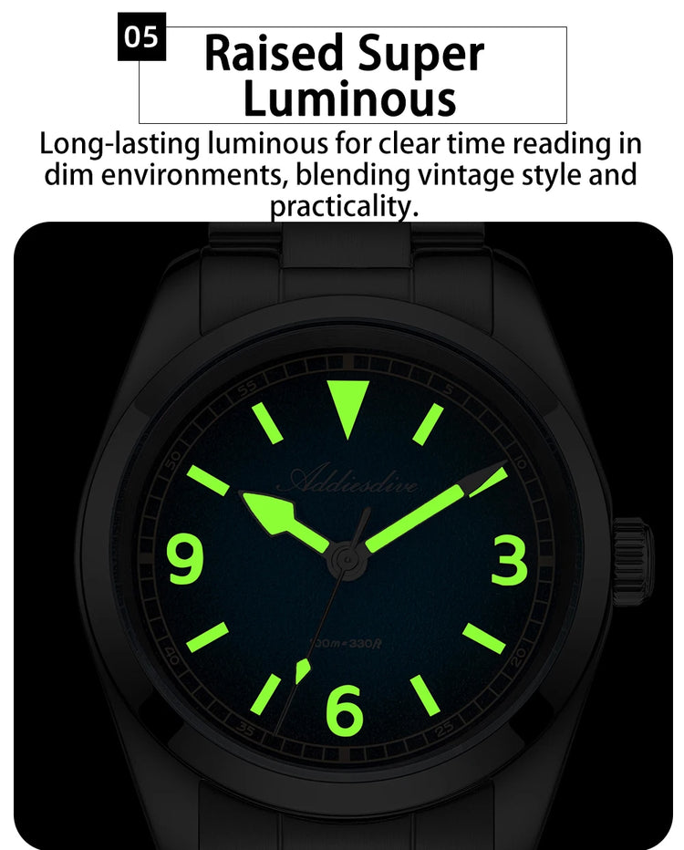 ADDIESDIV New Retro Men's Quartz Watch Sapphire Glass Japanese Movement 100m Waterproof Stainless Steel Night Light Watch AD2554