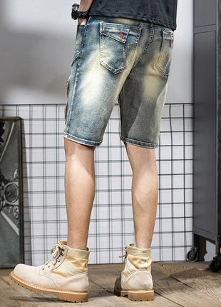 Pantaloncini di jeans da uomo estivi Retro moto cotone elastico moda jeans corti al ginocchio cerniera Hip Hop Rock Streetwear