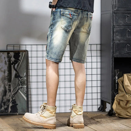 Pantaloncini di jeans da uomo estivi Retro moto cotone elastico moda jeans corti al ginocchio cerniera Hip Hop Rock Streetwear