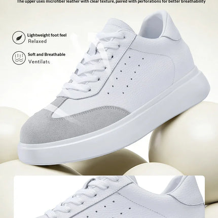 7CM Invisible Height Elevator Shoes for Men Breathable Comfort Leather Casual Sneakers Thick Platform Sole Lace Up Lift Sports