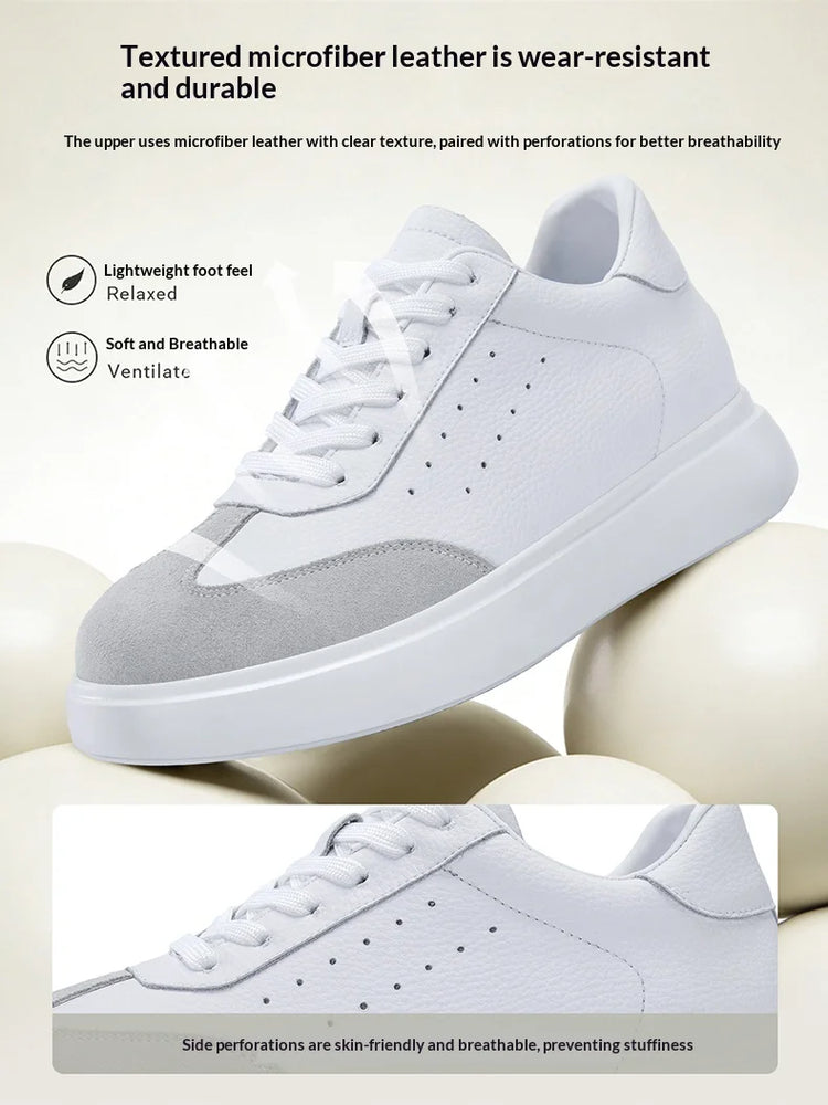 7CM Invisible Height Elevator Shoes for Men Breathable Comfort Leather Casual Sneakers Thick Platform Sole Lace Up Lift Sports
