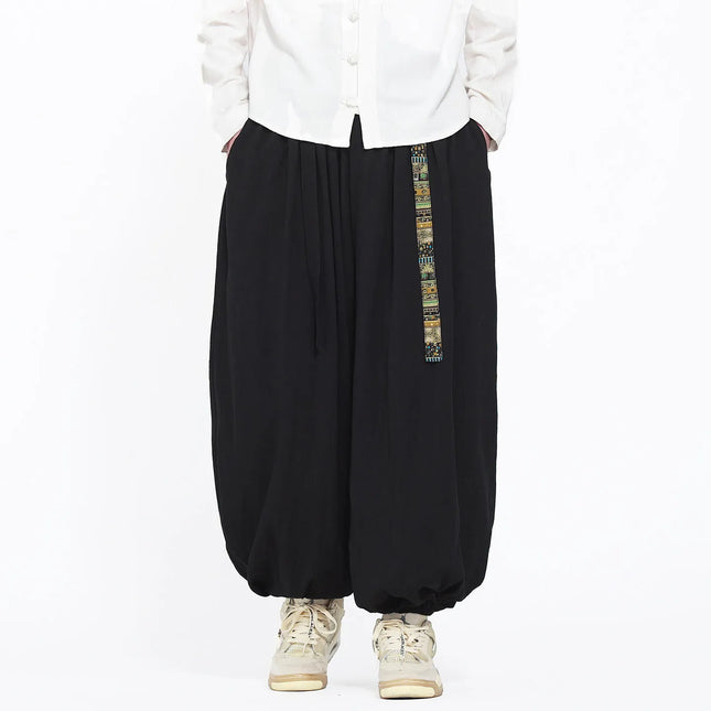 Pantaloni Uomo Oversize Casual Comodi a Gamba Larga, Costume Giapponese con Stampa Ukiyo-e, Pantaloni Trendy con Cintura, Taglie Grandi fino a 5XL