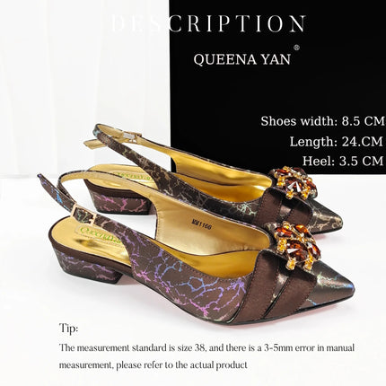 Queena Yan Elegante set di borse con strass a punta blu e tacco basso per calzature e accessori per feste di matrimonio di lusso da donna