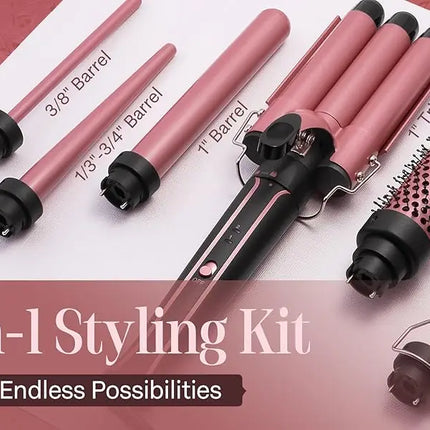 Curling Iron Set 5-in-1 Hair Curler with 3 Barrel Hair Crimper, Hair Straightener - Waver Heating Styling Tools for Women