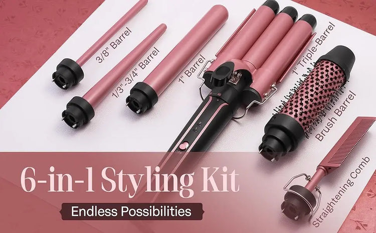 Curling Iron Set 5-in-1 Hair Curler with 3 Barrel Hair Crimper, Hair Straightener - Waver Heating Styling Tools for Women