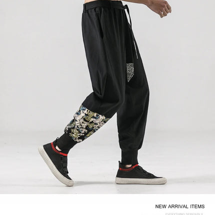 Pantaloni da uomo Costume da samurai giapponese Ukiyo-e Cintura con stampa Pantaloni stile harem da uomo in cotone e lino Pantaloni casual Harajuku da uomo Taglie forti 5XL