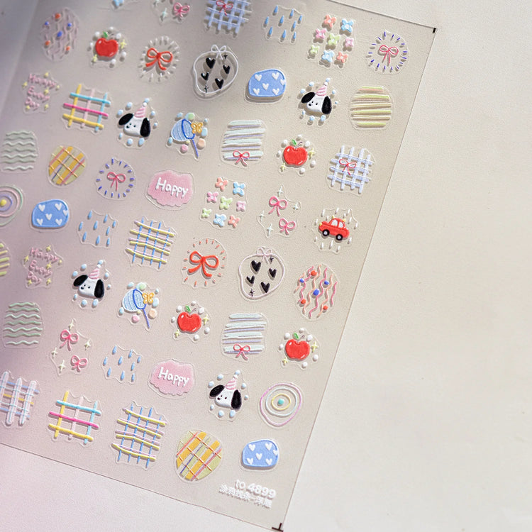 1Pcs 5D Graffiti Kitten Puppy Nail Art Sticker Lovely Lines Animal Cat Embossed Nail Slider Self-Adhesive Cat/Dog Manicure Decal
