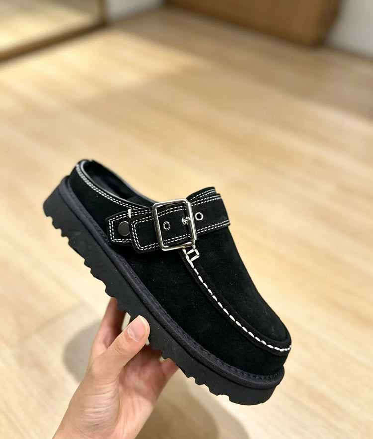 2026 New Vintage Belt Buckle Thick-soled Padded Men's and Women's Cotton Shoes Fashionable Half-trimmed Cotton Boots