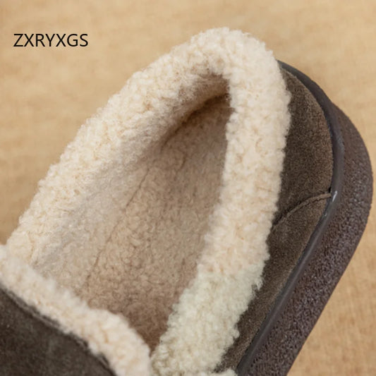 ZXRYXGS 2025 Premium Cow Suede Round Toe Winter Sneakers Snow Shoes Flat Thick Sole Comfort Warm Sneakers Women Shoes Big Size
