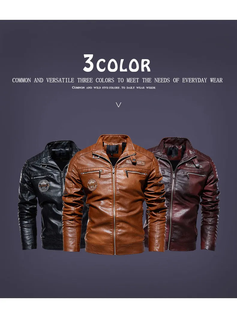 2023 Leather Jacket Men Winter Fleece Motorcycle Faux Leather Jacket Removable Fur Collar Windbreaker Ropa De Hombre Slim Coat Brown