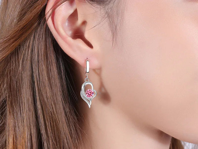 925 Sterling Silver New Woman Fashion Jewelry High Quality Blue Pink White Purple Crystal Zircon Hot Selling Earrings PlatiNum