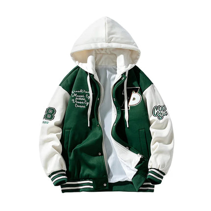 New Fashion Men Hooded Baseball Jackets Male Fake Two-piece Sweatshirt Jackets Winter Coats Quality Man Cardigan Sweatshirts 3XL