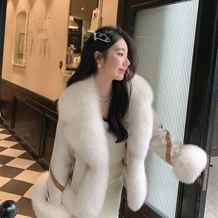 2025 new imitation fox fur coat women autumn winter fashion short Add cotton thick Warm suede overcoat Female slim Outwear T792