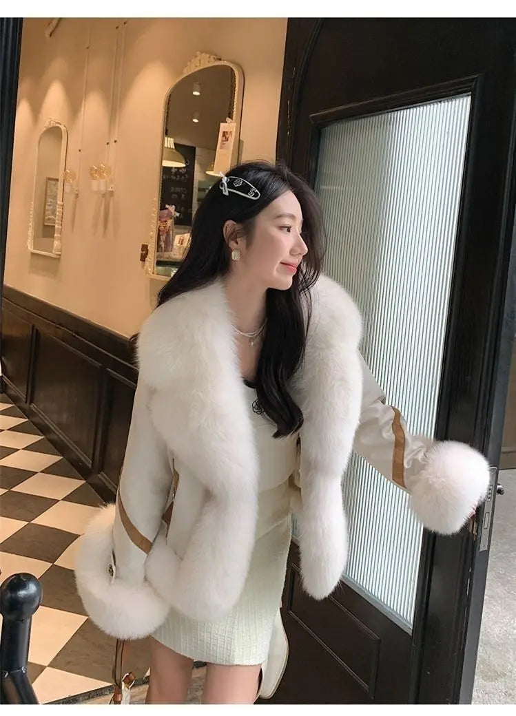 2025 new imitation fox fur coat women autumn winter fashion short Add cotton thick Warm suede overcoat Female slim Outwear T792