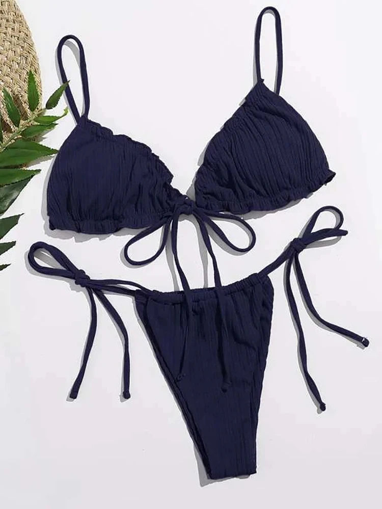 Nuovo Bikini Sexy 2026 a Righe, Costume da Bagno Donna Push-Up, Set Bikini Solido con Fascia, Abbigliamento da Spiaggia platinumshop