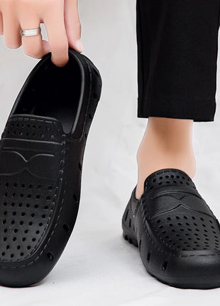 Mocassini Comodi da Uomo in Pelle, Scarpe Antiscivolo da Guida, Sandali Estivi, Zoccoli Casual con Punta Tonda, Scarpe da Lavoro Slip-on