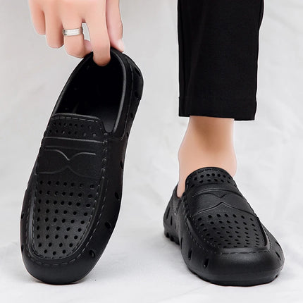 Mocassini Comodi da Uomo in Pelle, Scarpe Antiscivolo da Guida, Sandali Estivi, Zoccoli Casual con Punta Tonda, Scarpe da Lavoro Slip-on