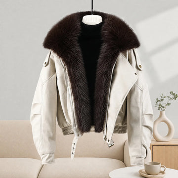 New Parkas Women Leather Jacket Big Fur Collar Tooling Cotton Jacket 2026 Winter Thicke Warm Cotton Padded Coat Female Outerwear
