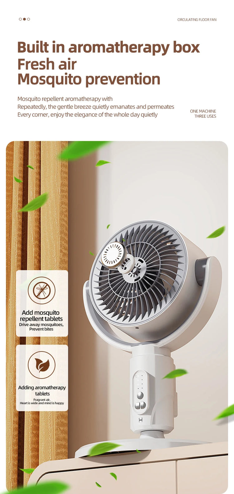 Ventilatore a Turbina Elettrica da Pavimento, Ventilatore a Cinque Velocità Regolabili, Altezza Regolabile, Ricaricabile
