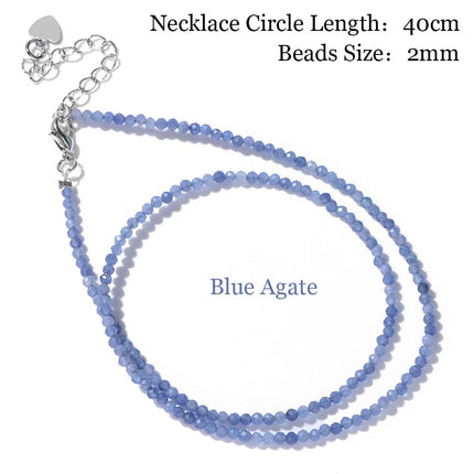 Mini Stone Beaded Necklace 2mm Faceted Natural Agat Quartzs Necklaces Female Fashion Party Choker for Women Girls Jewelry Gift PlatiNum