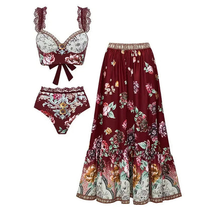 Costume da bagno vintage da donna sexy, bikini o intero, con stampa peonia, scollo a V, push-up, modellante, per la spiaggia platinumshop