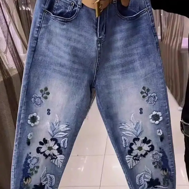 Elastico in vita Primavera e autunno Nuovi jeans a vita alta Pantaloni Harlan larghi e sottili da donna Pantaloni versatili da donna Jeans blu