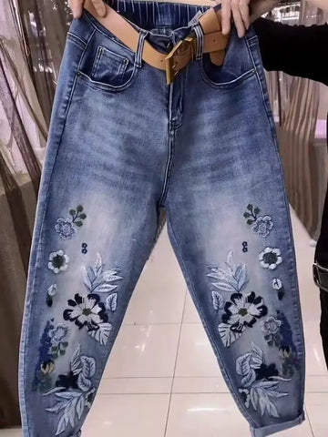 Elastico in vita Primavera e autunno Nuovi jeans a vita alta Pantaloni Harlan larghi e sottili da donna Pantaloni versatili da donna Jeans blu