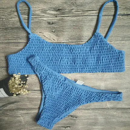 Nuovo Set Bikini Sexy da Donna con Reggiseno Imbottito Push-up, Costume da Bagno Plissettato per Nuoto e Spiaggia PlatiNum
