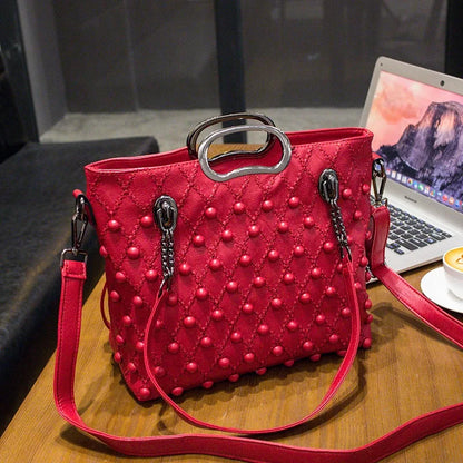 2025 new Genuine Leather Women's Handbags Fashion Soft Lady Tote Bag Shoulder Messenger Bag Large Capacity Portable Rivet Bags