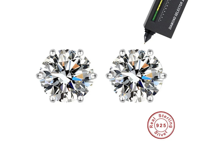 100% 925 sterling silver GRA Certified 0.3-3CT real Moissanite D color VVS1 six-jaw stud earrings Women Wedding Band Jewelry PlatiNum