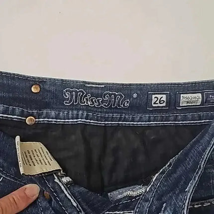 Jeans Boot Cut Retrò Miss Me da Donna, Nuovi Jeans Blu Y2K con Tasche Ricamate, Stile Hip Hop Harajuku Gotico, Pantaloni Larghi Streetwear