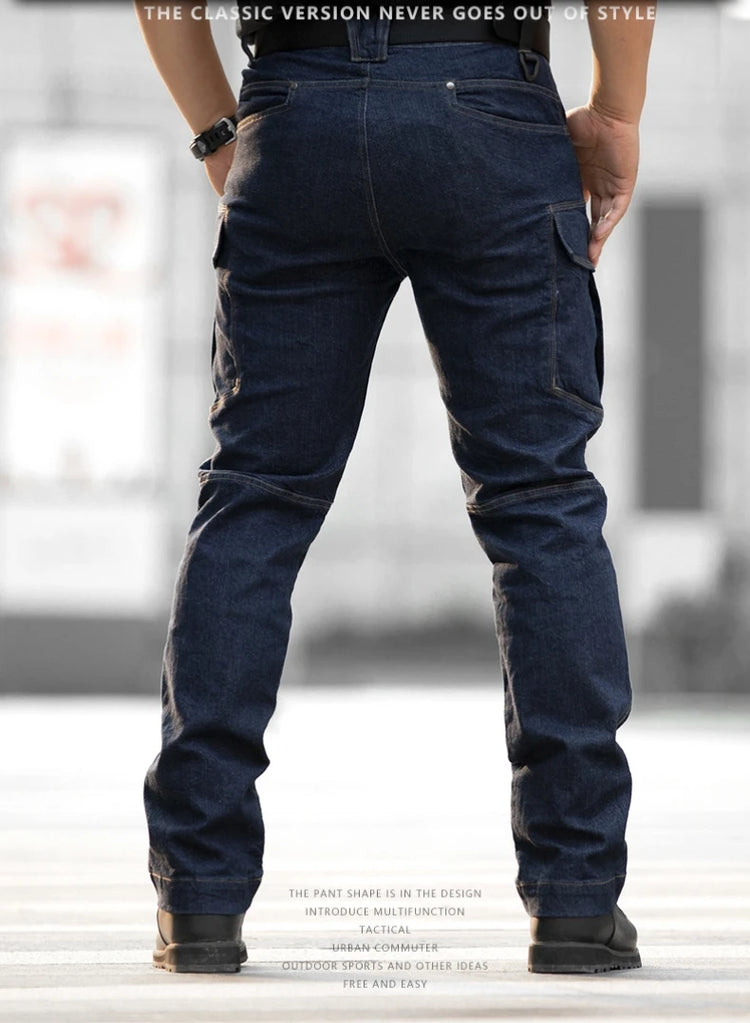 Men's Tactical Jeans Military Denim Cargo Pants Multi-pocket Elastic Casual  Work Trousers Outdoor Combat Training Hiking Pants