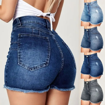 Y2K Womens Denim Shorts High Waisted Hot Pants with Tassels Retro Slim Fit Denim Shorts Fashion Trends Summer Blue Jeans Shorts PlatiNum