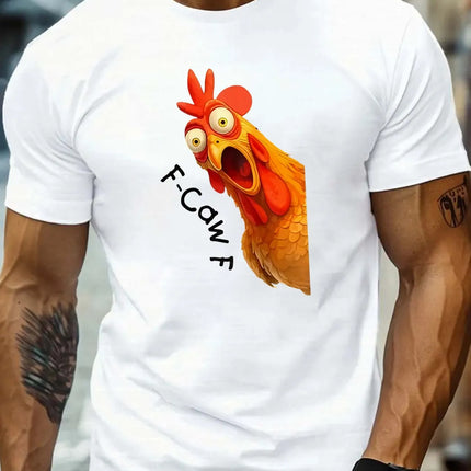 Men's Summer Casual Short Sleeve Cotton T-Shirt with Funny Rooster Pattern Print, Suitable for Outdoor and Home Wear, Unisex Style