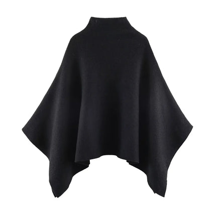 Asymmetric Knit Poncho Cape Loose Solid Color Minimalist Warm Shawl Wrap Outerwear Commuter High Street Pullover 202606H