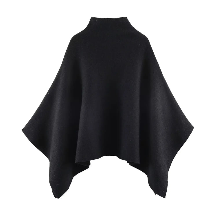 Asymmetric Knit Poncho Cape Loose Solid Color Minimalist Warm Shawl Wrap Outerwear Commuter High Street Pullover 202606H