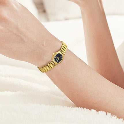 BERNY Orologio al quarzo da donna Cinturino in acciaio inossidabile dorato Orologio da polso ellittico di lusso Orologio da donna semplice retrò impermeabile platinumshop