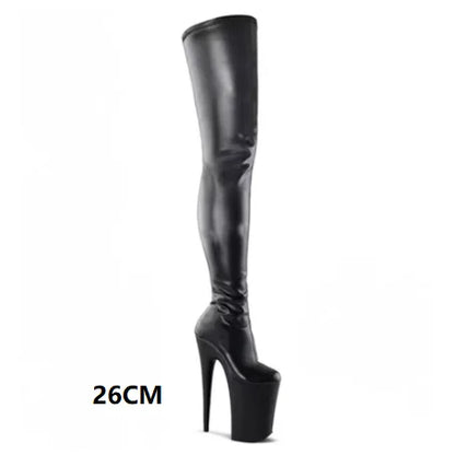 CACA 26cm Extreme High Heels Women Thigh High Boots,Fetish Platform Booties,Buckles Botas,Men Cosplay Shoes,Black,Red,Dropship