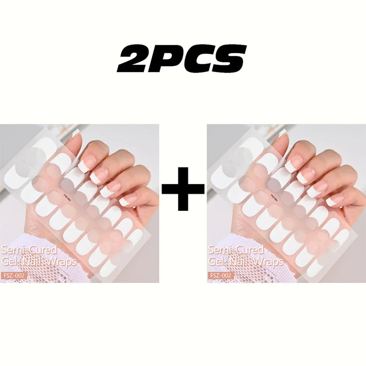 16Tips White French Semi-Cured Gel Nail Patch Sliders Full Cover Gel Nail Stickers For UV Lamp Adhesive Decals Manicure Patch #7
